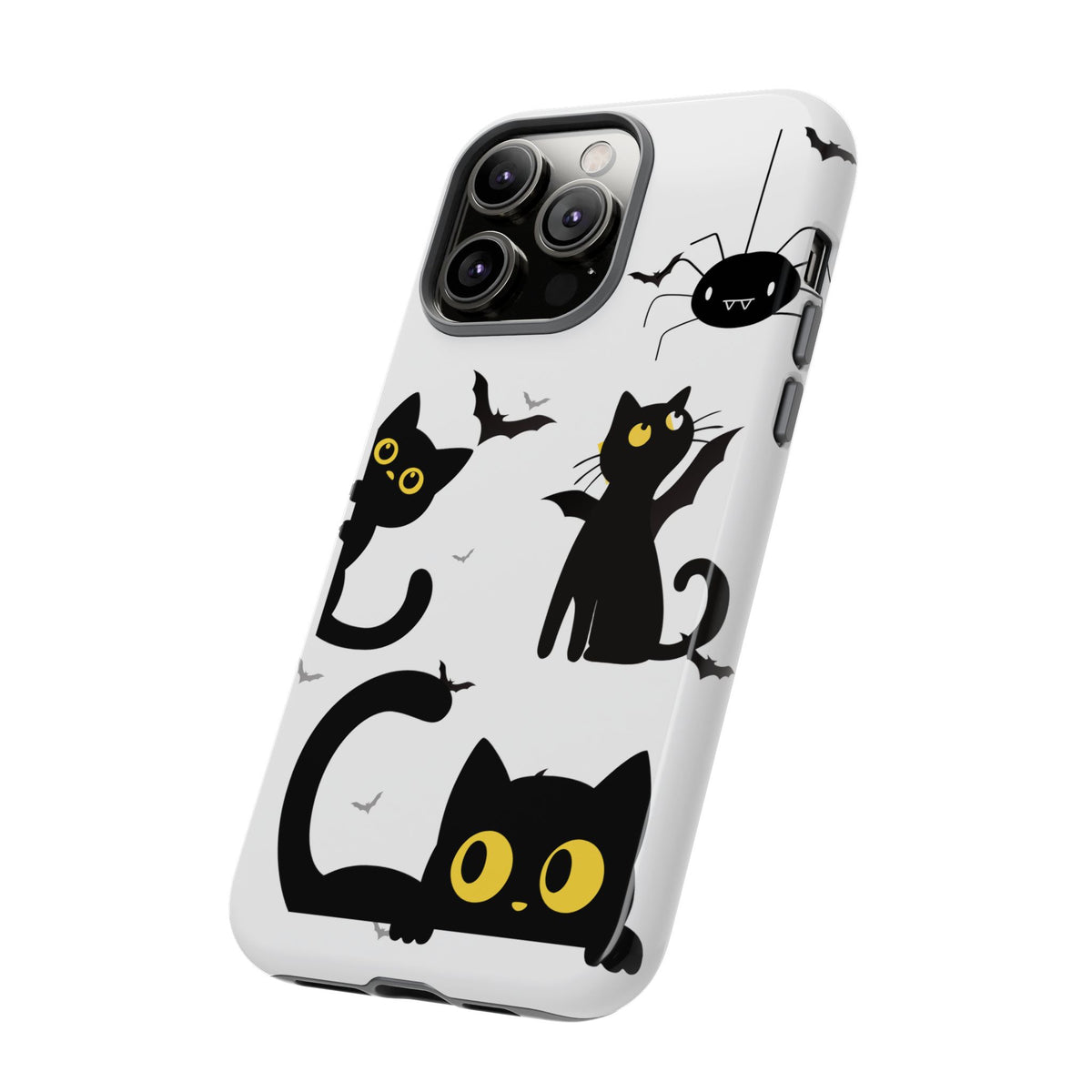 Cute Black Cats Halloween Phone Case - Spooky Bat & Spider iPhone Cover