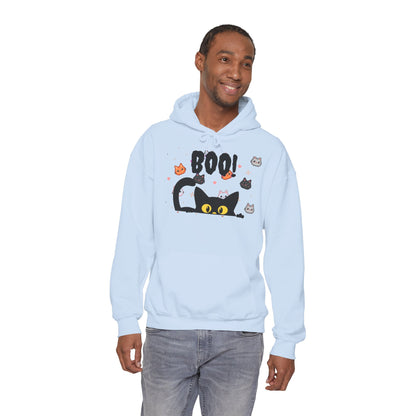Halloween Cat 'Boo' Hoodie – Cute Spooky Black Cat Pullover