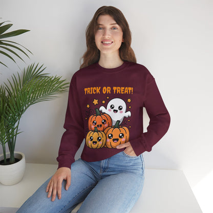 Halloween "Trick or Treat" Sweatshirt — Cute Ghost & Pumpkins Crewneck