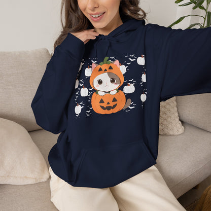 Halloween Pumpkin Cat Hoodie — Cute Jack-O'-Lantern Kitten Sweatshirt