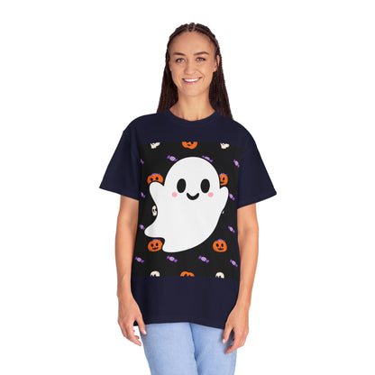 Ghost Pattern T-Shirt — Cute Halloween Pumpkin & Candy Tee