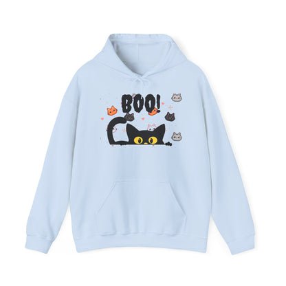 Halloween Cat 'Boo' Hoodie – Cute Spooky Black Cat Pullover