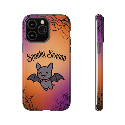 Spooky Season Cute Bat Phone Case — Halloween Gradient Spiderweb Tough Case