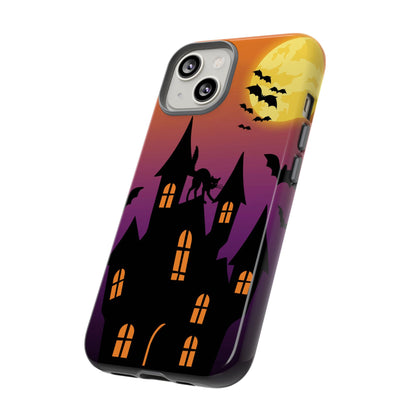 Halloween Haunted Castle Tough Phone Case — Moon, Bats & Cat iPhone Cover