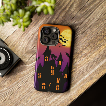 Halloween Haunted Castle Tough Phone Case — Moon, Bats & Cat iPhone Cover