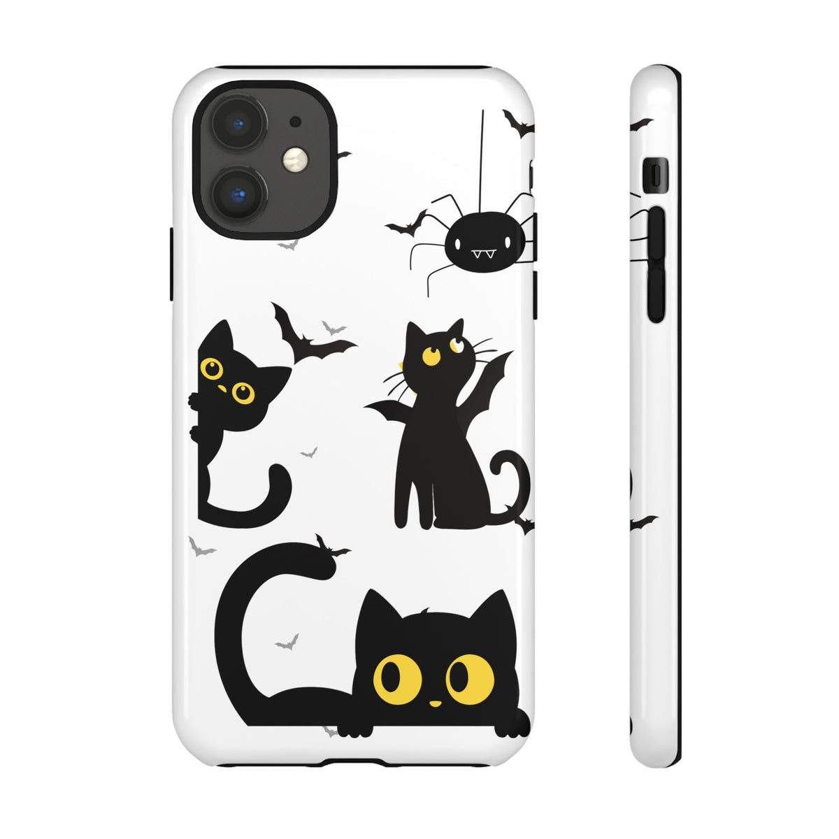 Cute Black Cats Halloween Phone Case - Spooky Bat & Spider iPhone Cover