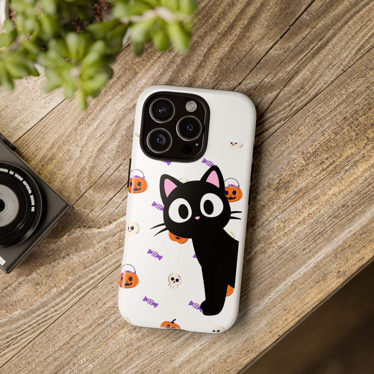 Halloween Black Cat Phone Case — Cute Trick-or-Treat Pattern Tough Case