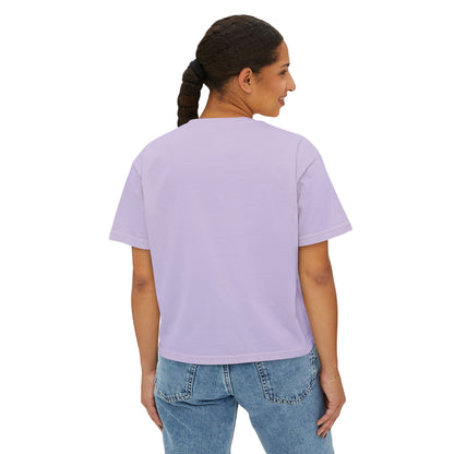 Cute Cat Bubble Tea Boxy Tee — Kawaii Heart Graphic Women's Crop T‑Shirt