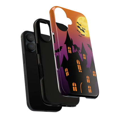 Halloween Haunted Castle Tough Phone Case — Moon, Bats & Cat iPhone Cover