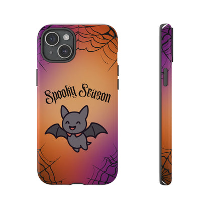 Spooky Season Cute Bat Phone Case — Halloween Gradient Spiderweb Tough Case