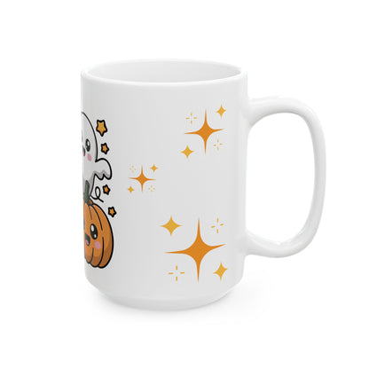 Cute Halloween Ghost & Pumpkins Ceramic Mug (11oz/15oz)