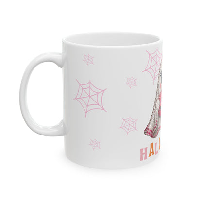 Cute Pink Ghost Halloween Mug — Sparkly Bow Pumpkin Coffee Cup (11oz & 15oz)