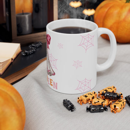 Cute Pink Ghost Halloween Mug — Sparkly Bow Pumpkin Coffee Cup (11oz & 15oz)