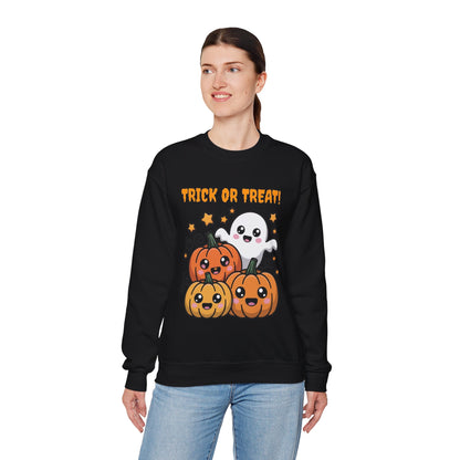 Halloween "Trick or Treat" Sweatshirt — Cute Ghost & Pumpkins Crewneck