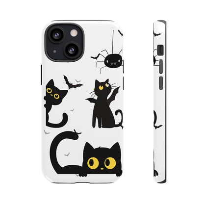 Cute Black Cats Halloween Phone Case - Spooky Bat & Spider iPhone Cover