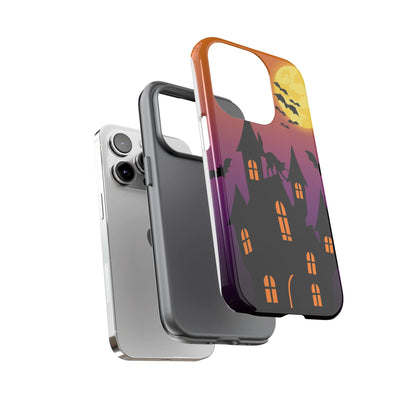 Halloween Haunted Castle Tough Phone Case — Moon, Bats & Cat iPhone Cover