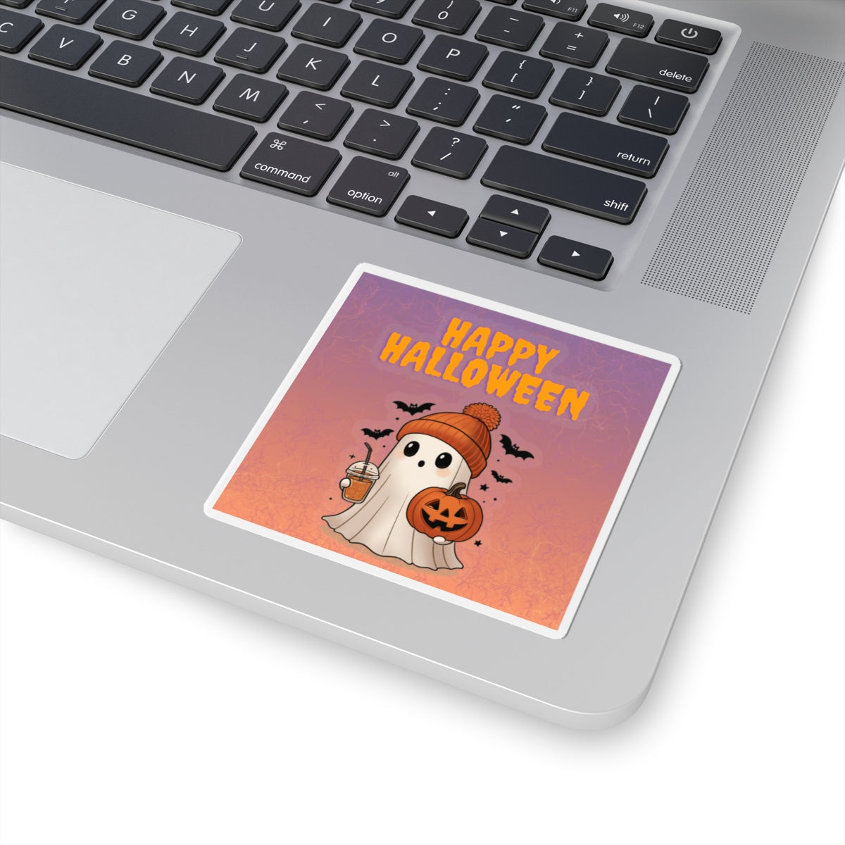 Happy Halloween Ghost Sticker — Cute Pumpkin & Coffee Fall Kiss-Cut Sticker