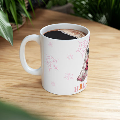 Cute Pink Ghost Halloween Mug — Sparkly Bow Pumpkin Coffee Cup (11oz & 15oz)
