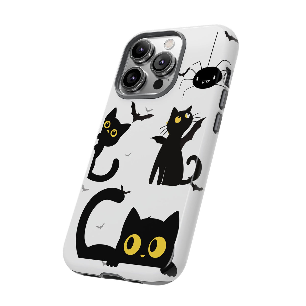 Cute Black Cats Halloween Phone Case - Spooky Bat & Spider iPhone Cover