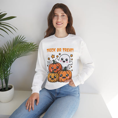 Halloween "Trick or Treat" Sweatshirt — Cute Ghost & Pumpkins Crewneck