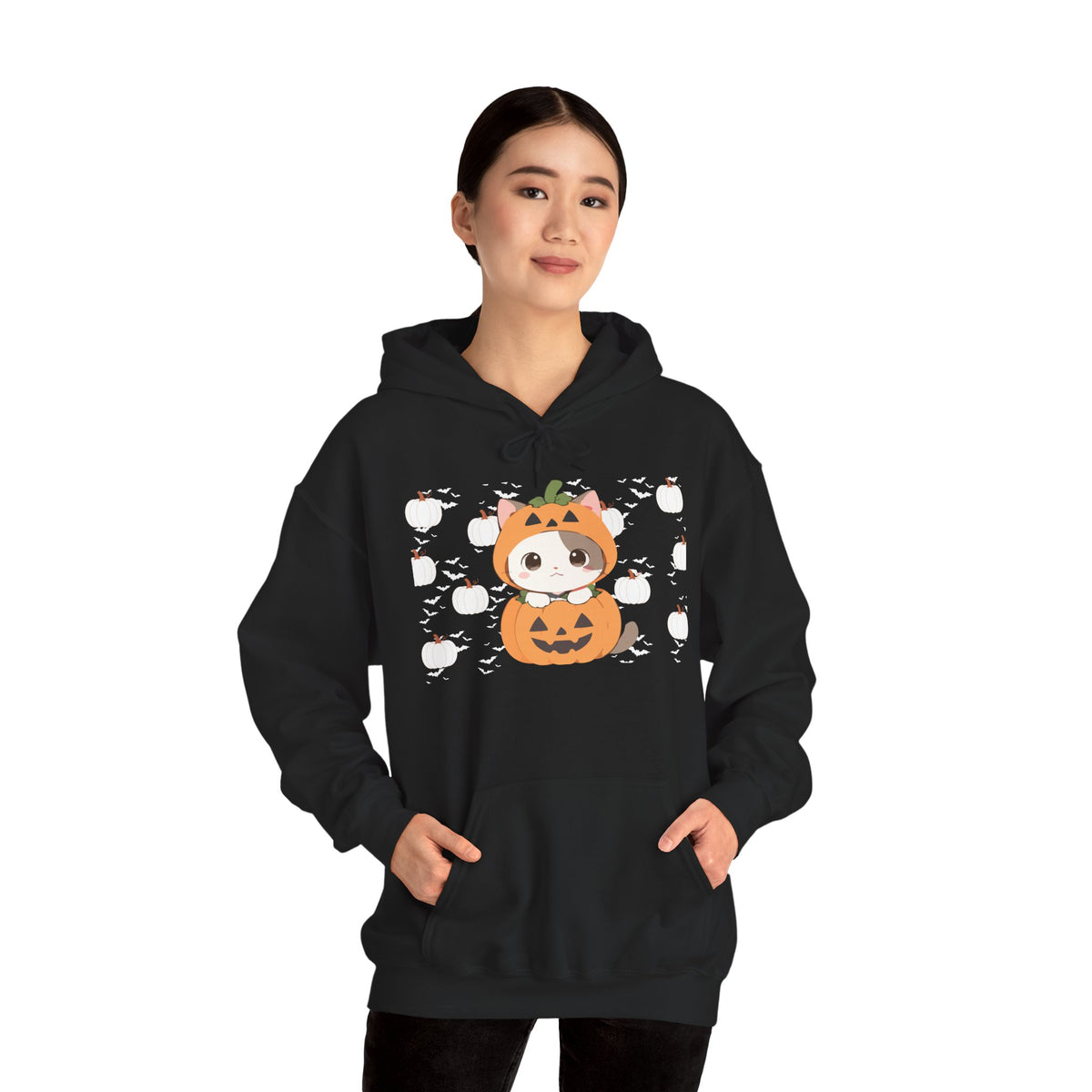 Halloween Pumpkin Cat Hoodie — Cute Jack-O'-Lantern Kitten Sweatshirt