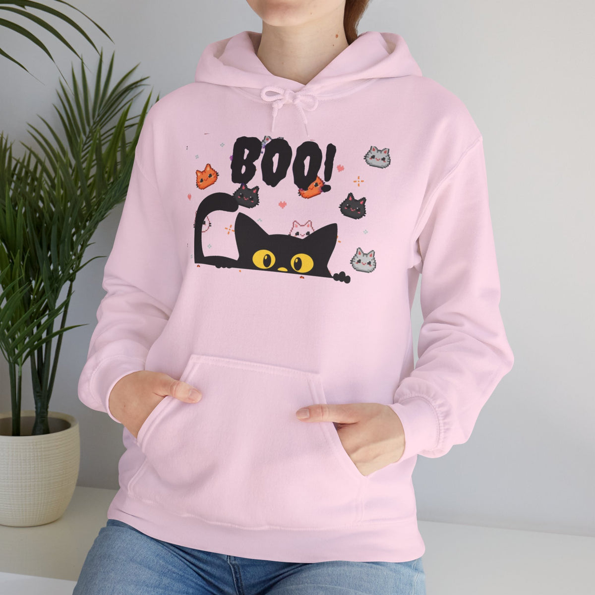Halloween Cat 'Boo' Hoodie – Cute Spooky Black Cat Pullover