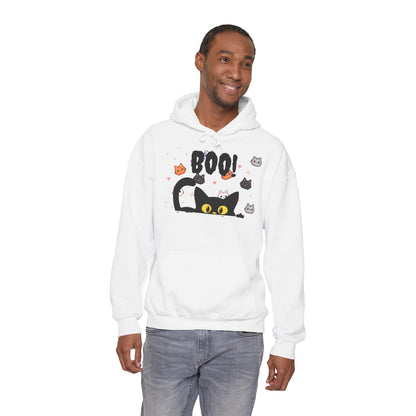 Halloween Cat 'Boo' Hoodie – Cute Spooky Black Cat Pullover