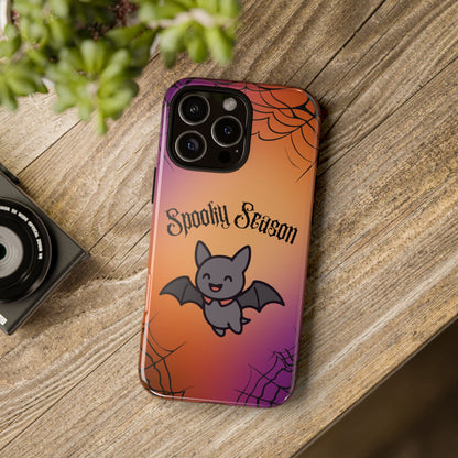 Spooky Season Cute Bat Phone Case — Halloween Gradient Spiderweb Tough Case