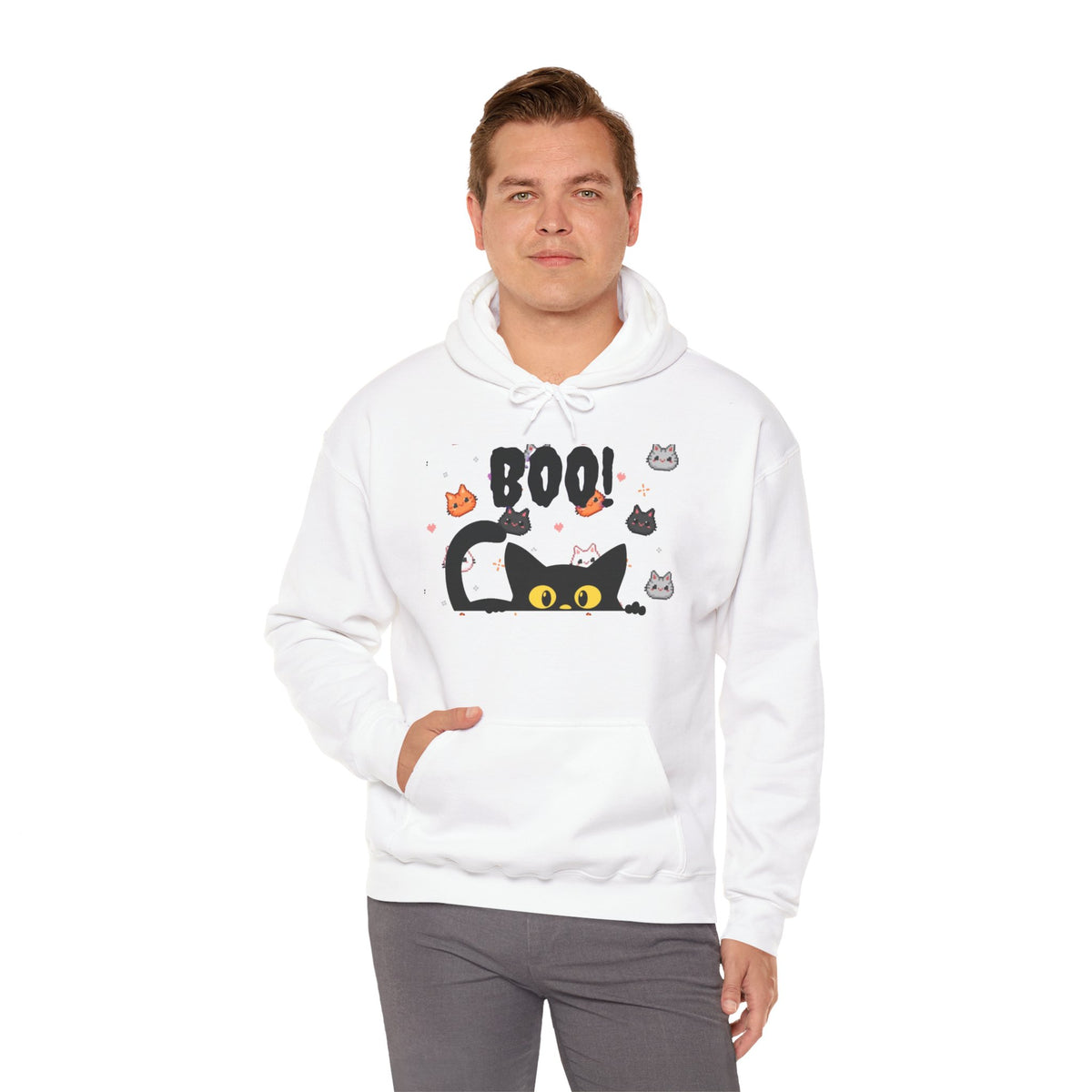 Halloween Cat 'Boo' Hoodie – Cute Spooky Black Cat Pullover