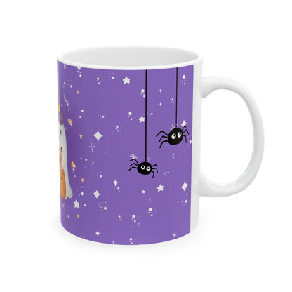 Halloween Ghost & Pumpkins Ceramic Mug — "Happy Halloween" Cute Spooky Coffee Cup (11oz/15oz)