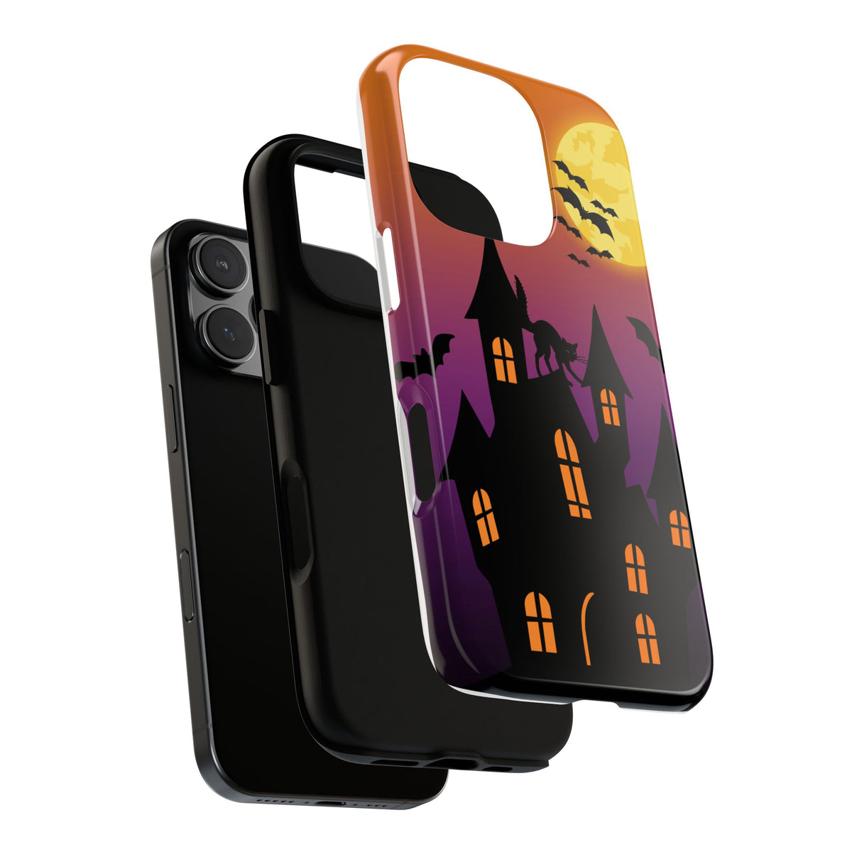 Halloween Haunted Castle Tough Phone Case — Moon, Bats & Cat iPhone Cover
