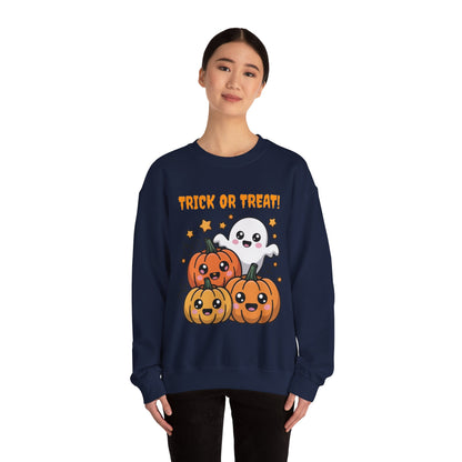Halloween "Trick or Treat" Sweatshirt — Cute Ghost & Pumpkins Crewneck