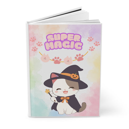Cute Halloween Cat Hardcover Journal — "Super Magic" Lined Notebook