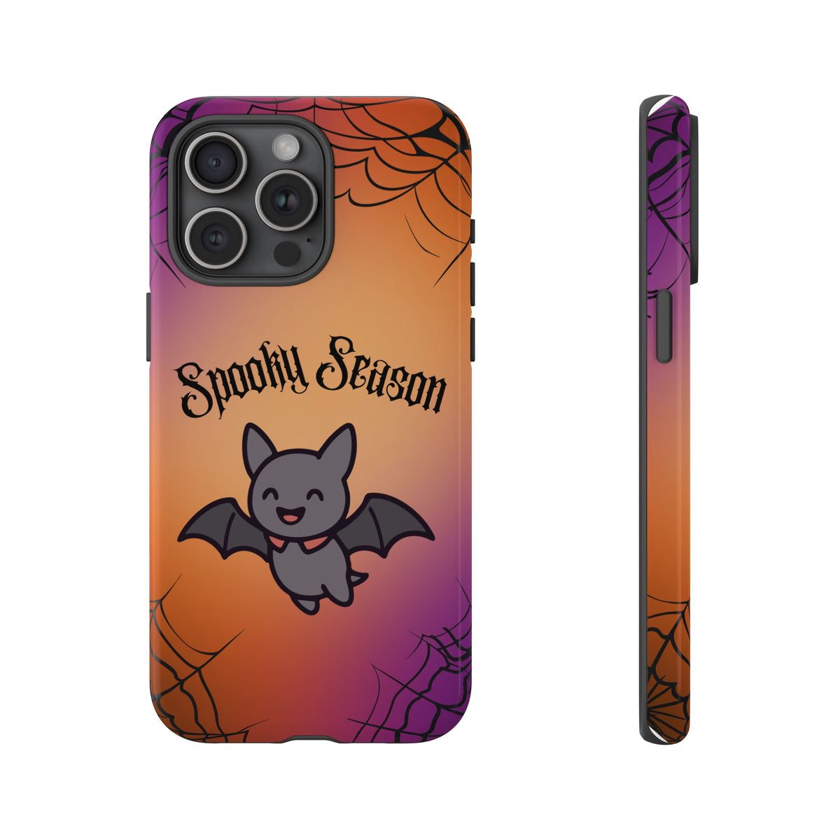 Spooky Season Cute Bat Phone Case — Halloween Gradient Spiderweb Tough Case