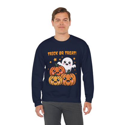 Halloween "Trick or Treat" Sweatshirt — Cute Ghost & Pumpkins Crewneck