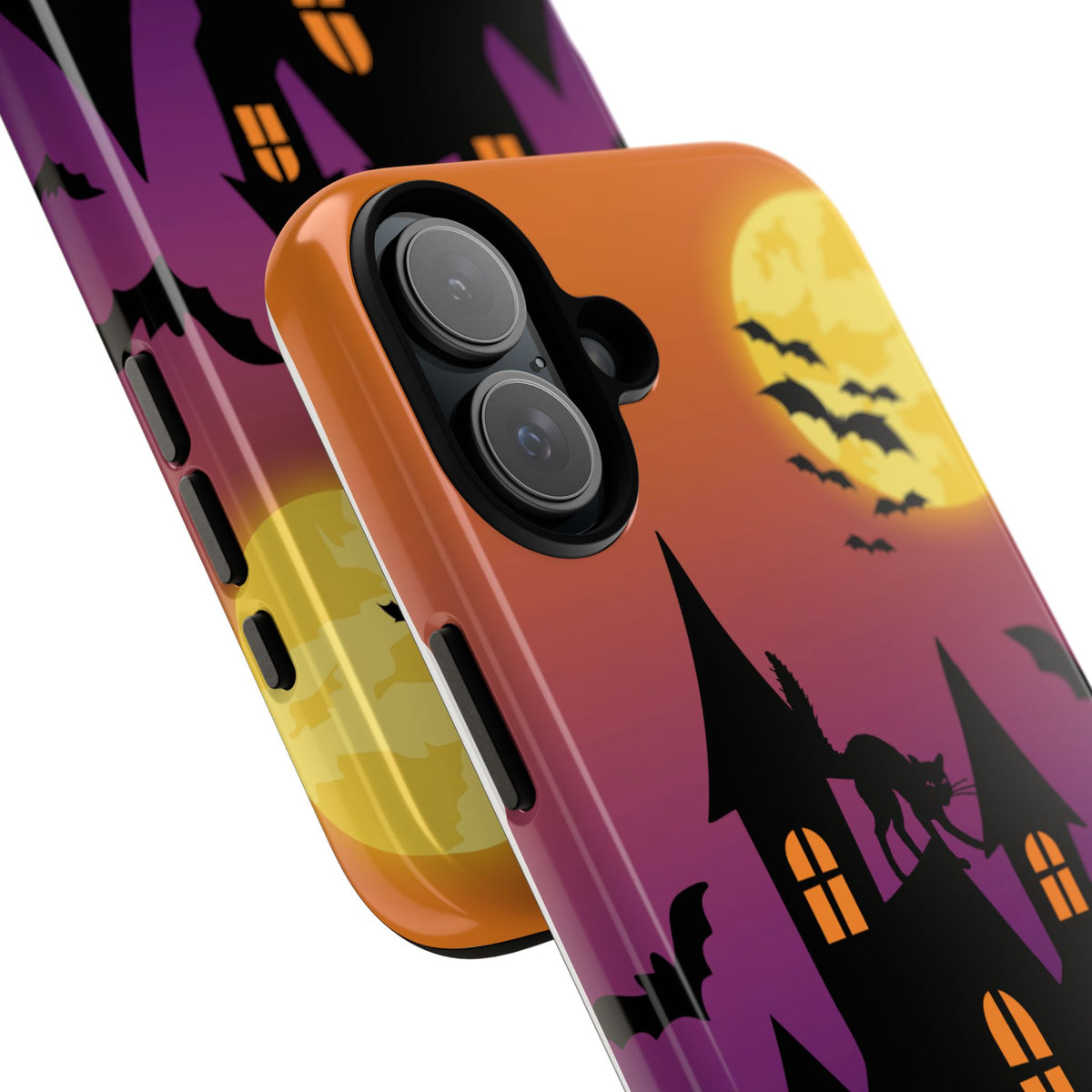 Halloween Haunted Castle Tough Phone Case — Moon, Bats & Cat iPhone Cover
