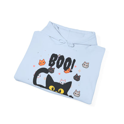 Halloween Cat 'Boo' Hoodie – Cute Spooky Black Cat Pullover