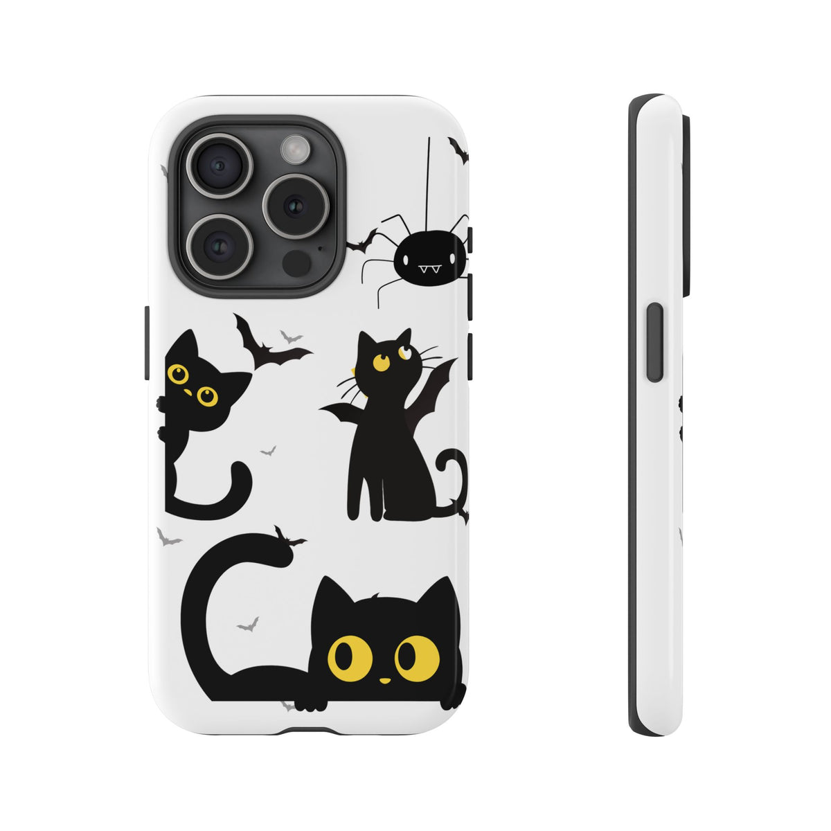 Cute Black Cats Halloween Phone Case - Spooky Bat & Spider iPhone Cover