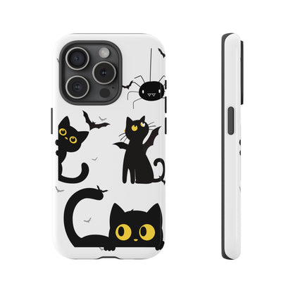 Cute Black Cats Halloween Phone Case - Spooky Bat & Spider iPhone Cover