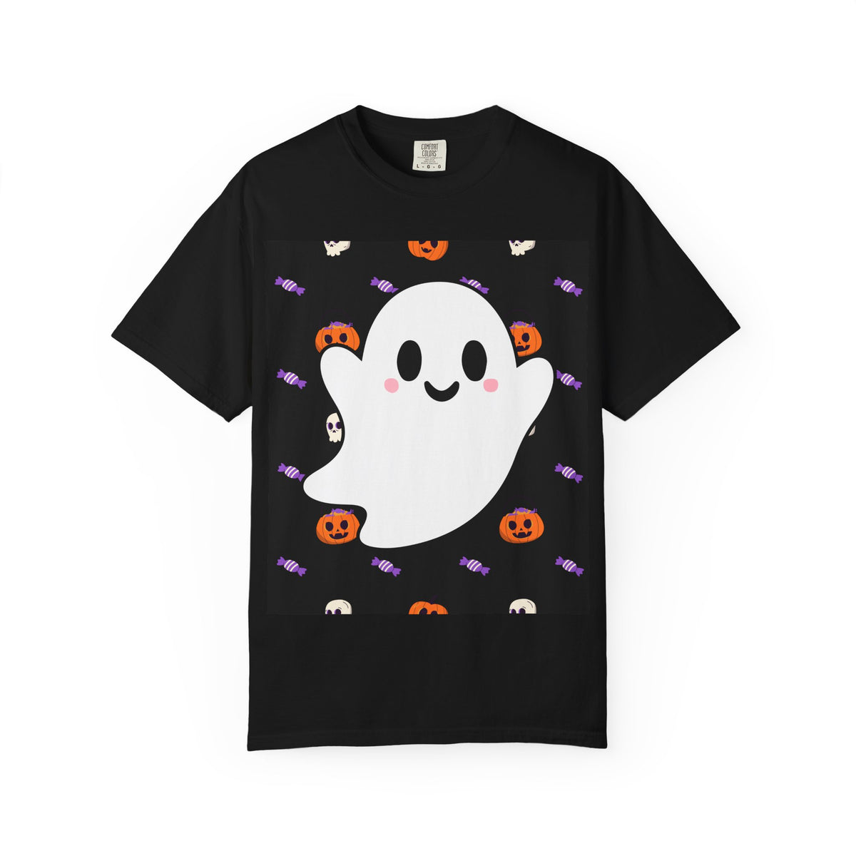 Ghost Pattern T-Shirt — Cute Halloween Pumpkin & Candy Tee