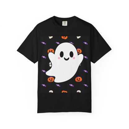 Ghost Pattern T-Shirt — Cute Halloween Pumpkin & Candy Tee