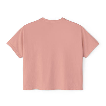 Cute Cat Bubble Tea Boxy Tee — Kawaii Heart Graphic Women's Crop T‑Shirt