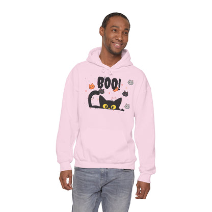 Halloween Cat 'Boo' Hoodie – Cute Spooky Black Cat Pullover
