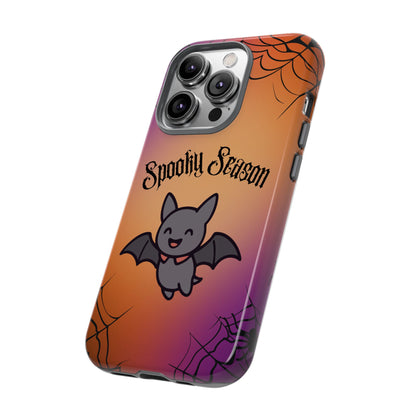 Spooky Season Cute Bat Phone Case — Halloween Gradient Spiderweb Tough Case
