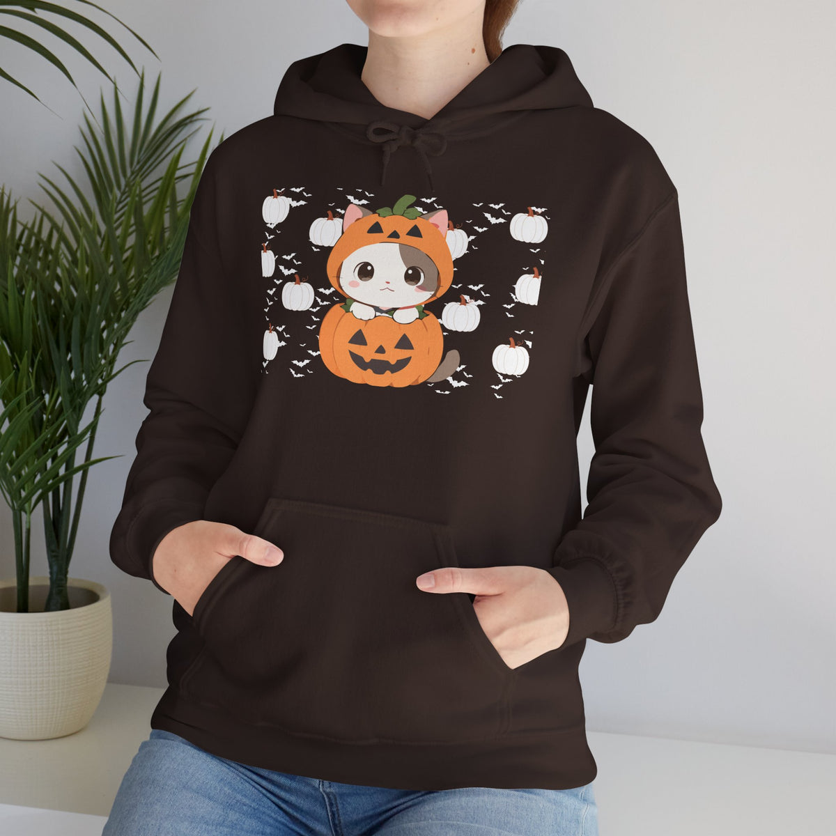 Halloween Pumpkin Cat Hoodie — Cute Jack-O'-Lantern Kitten Sweatshirt