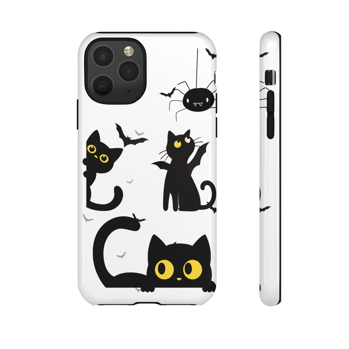 Cute Black Cats Halloween Phone Case - Spooky Bat & Spider iPhone Cover