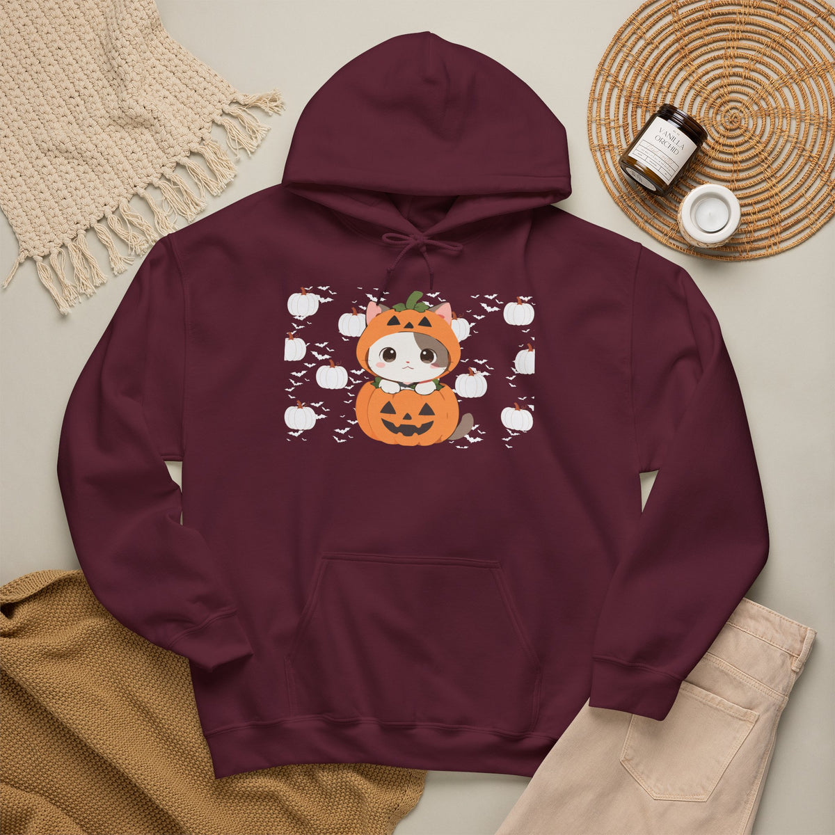 Halloween Pumpkin Cat Hoodie — Cute Jack-O'-Lantern Kitten Sweatshirt