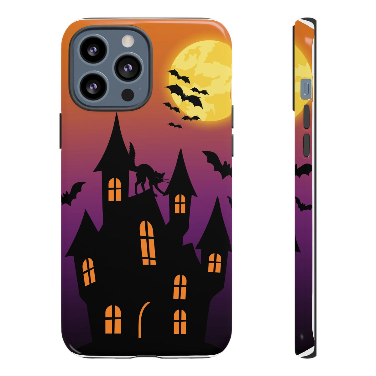 Halloween Haunted Castle Tough Phone Case — Moon, Bats & Cat iPhone Cover