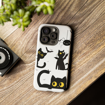 Cute Black Cats Halloween Phone Case - Spooky Bat & Spider iPhone Cover