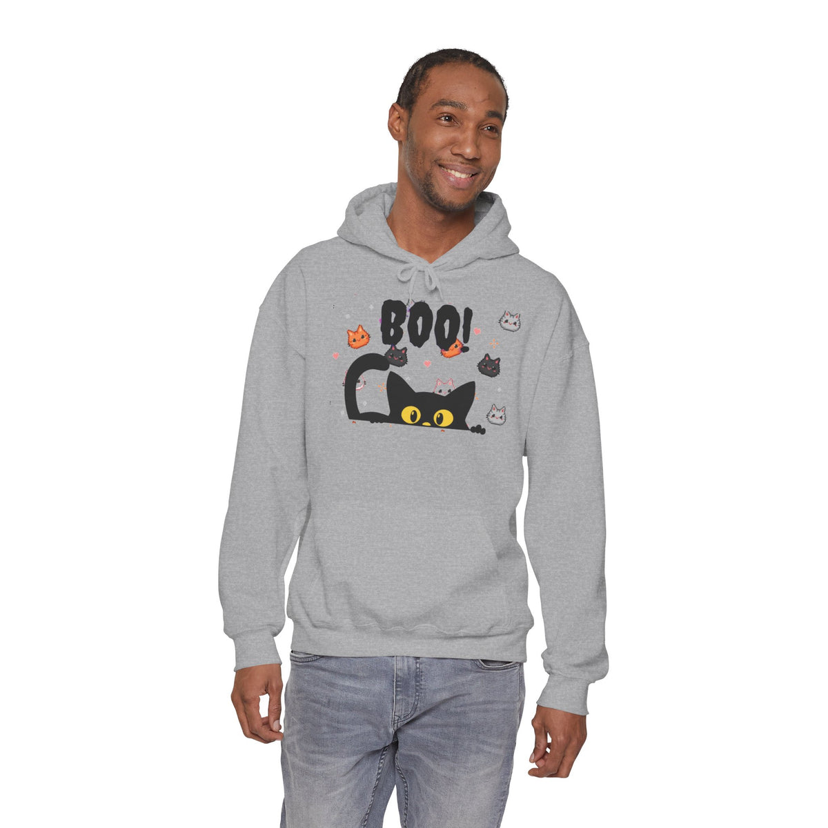 Halloween Cat 'Boo' Hoodie – Cute Spooky Black Cat Pullover
